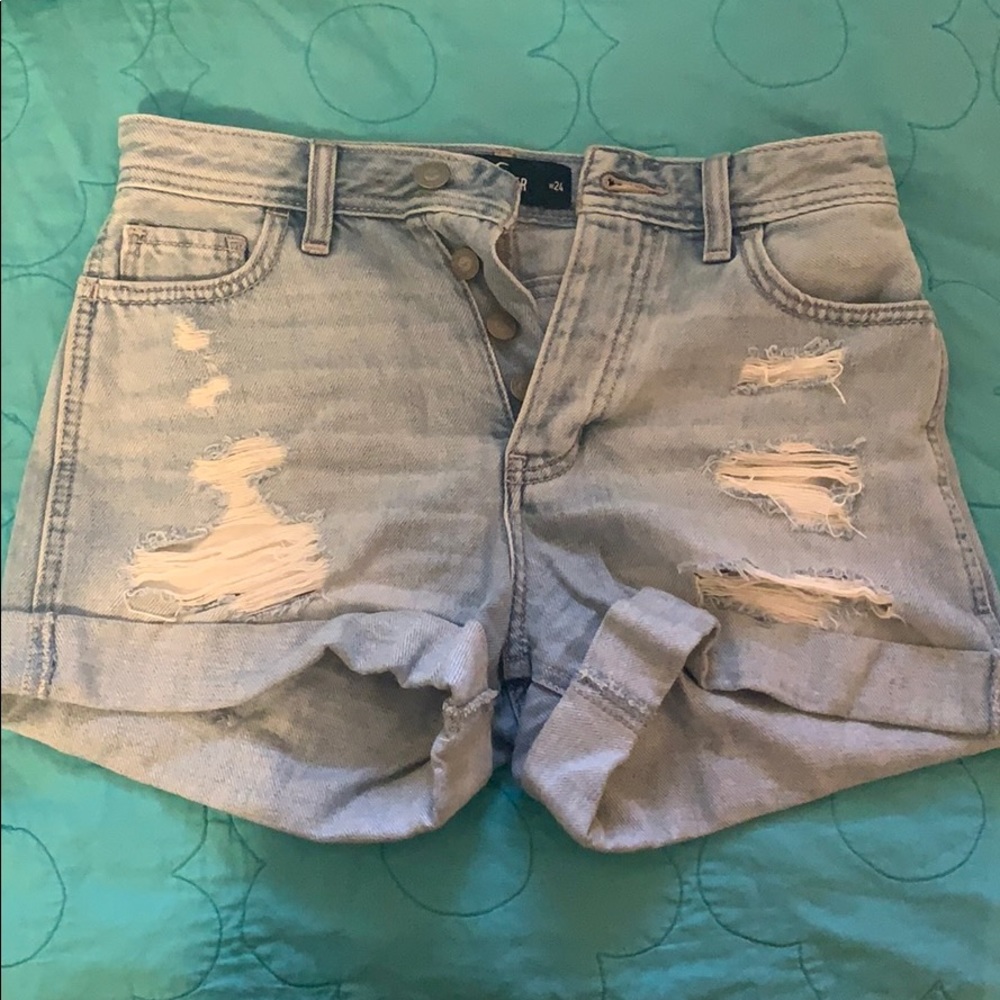 Distressed denim shorts